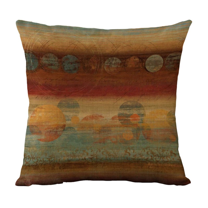 WOMHOPE Set of 4 Retro Throw Pillow Covers Oil Painting Burlap Toss Decoration Pillow Cases Square Cushion Cases 18 x 18 Inch for Living Room,Couch and Bed (Brick red) - Image 3